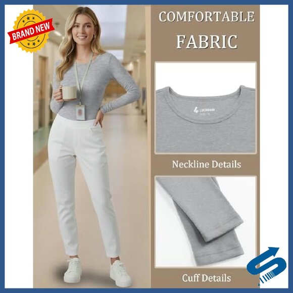 3 Pack Long Sleeve Thermal Underscrub Shirts Slim Fit Fleece Nurse Tee - Picture 6 of 7